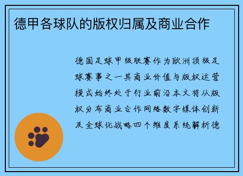德甲各球队的版权归属及商业合作