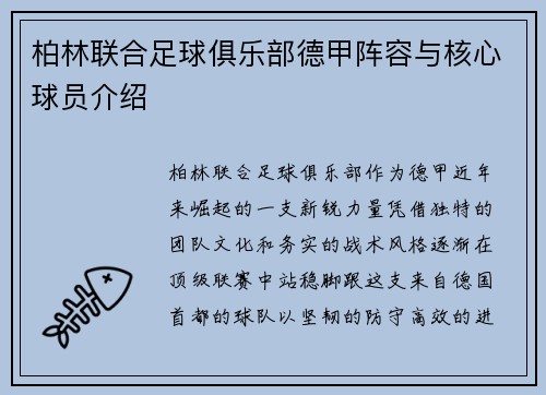 柏林联合足球俱乐部德甲阵容与核心球员介绍
